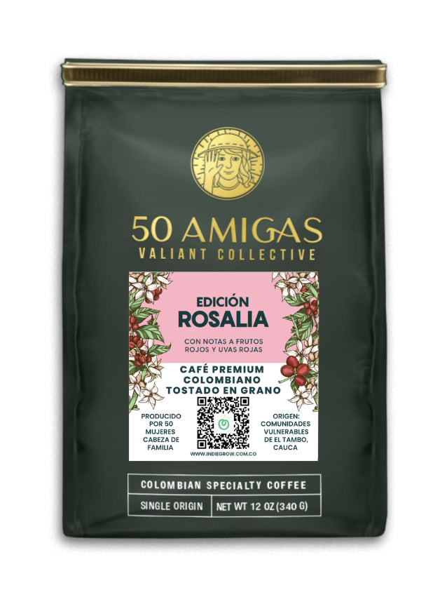 Indiegrow café 50 amigas café colombiano gourmet organico especial producido por 50 mujeres cabeza de familia que se unieron para generar bienestar a sus familias. 