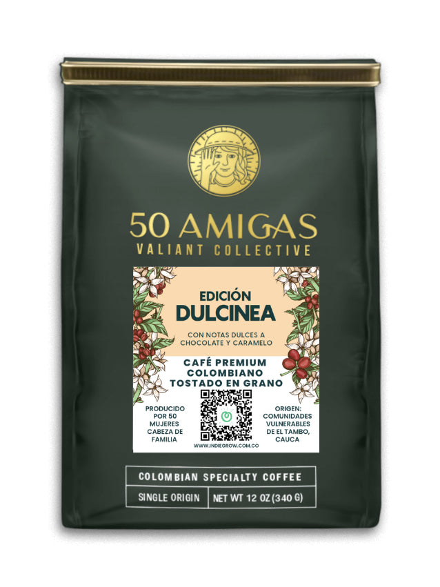 Indiegrow café 50 amigas café colombiano gourmet organico especial producido por 50 mujeres cabeza de familia que se unieron para generar bienestar a sus familias. 