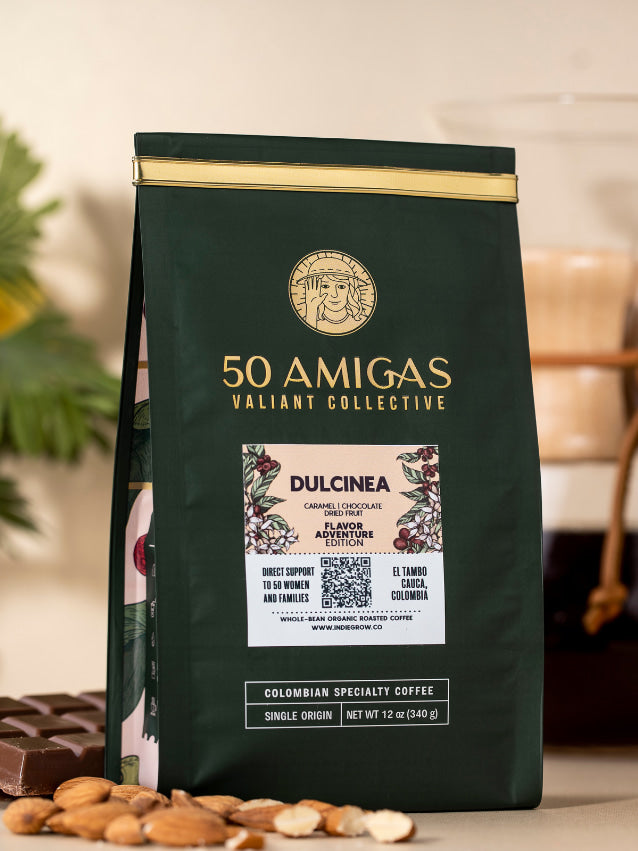 Indiegrow café 50 amigas café colombiano gourmet organico especial producido por 50 mujeres cabeza de familia que se unieron para generar bienestar a sus familias. 