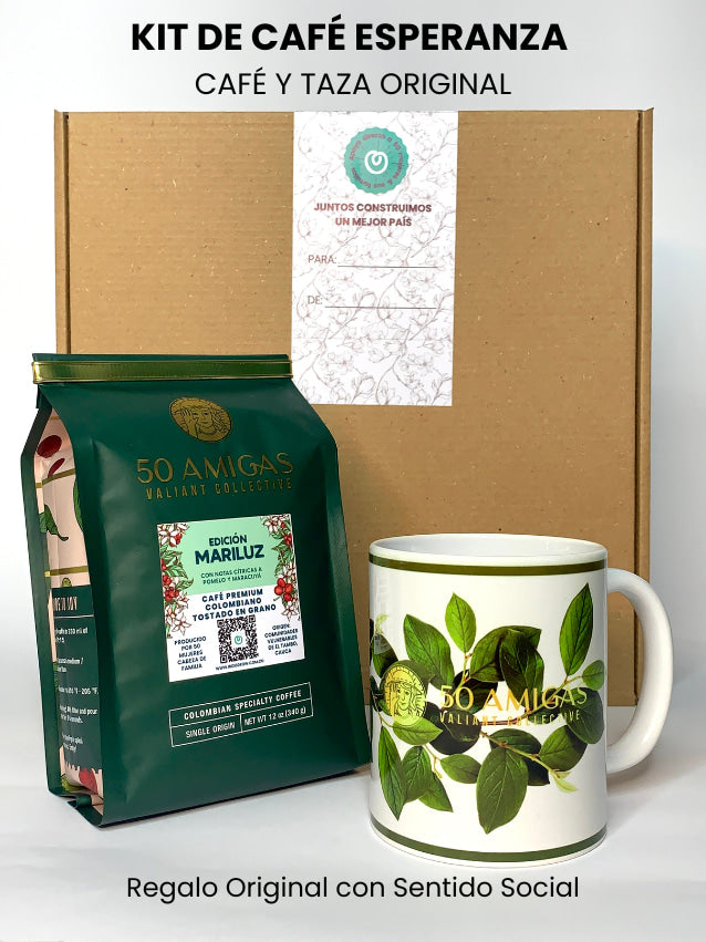 Indiegrow kit de café 50 amigas regalo original café colombiano gourmet organico especial producido por 50 mujeres cabeza de familia que se unieron para generar bienestar a sus familias. 